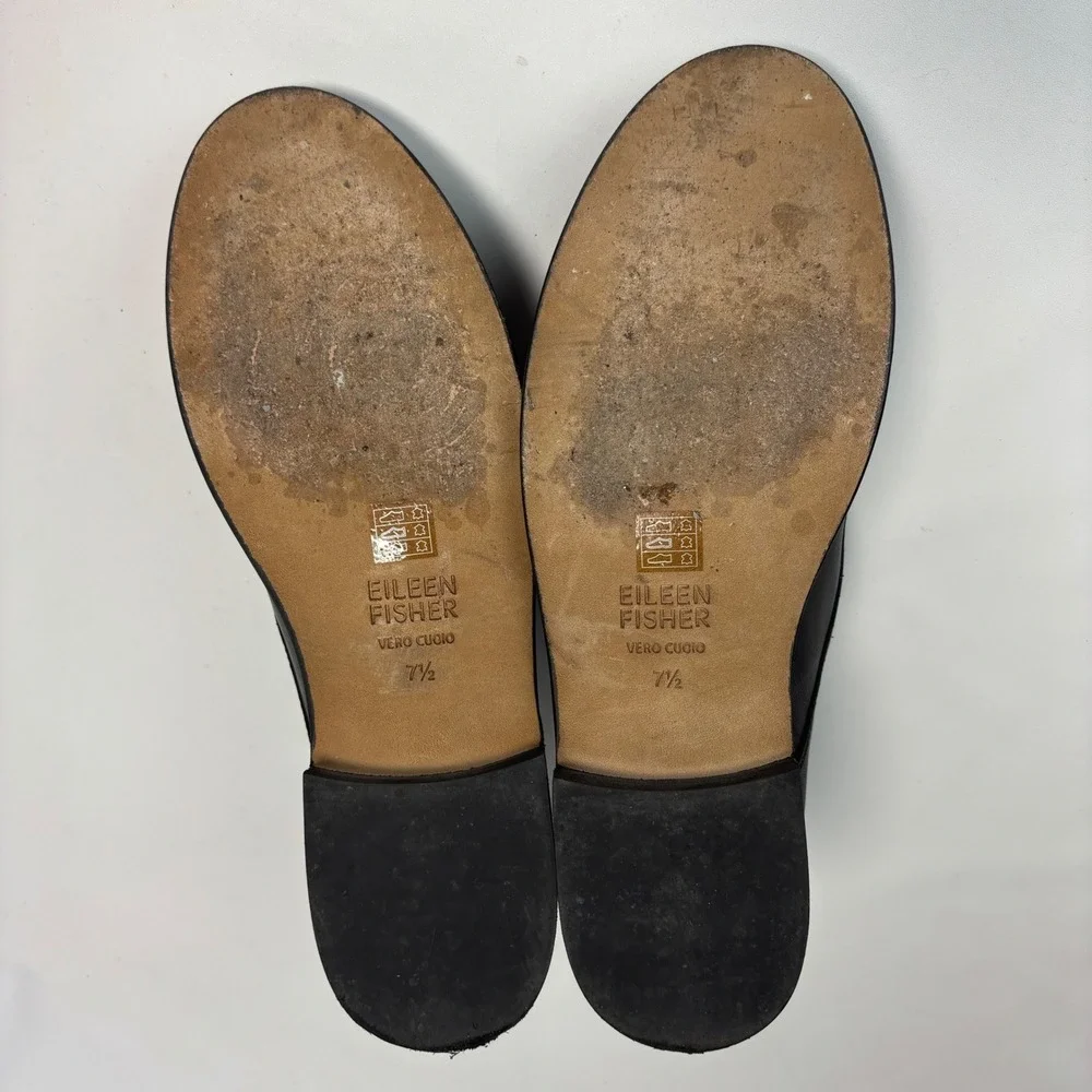 Eileen Fisher Oxford Shoes Women 7.5 Black Leather Lace Up Derby Minimalist Work